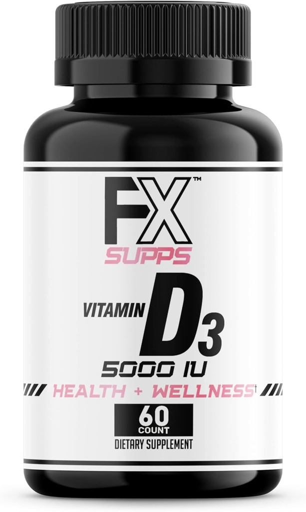 FXSUPPS 비타민 D3 5000 IU (1 팩, 60 쉽게 삼키기 소프트 젤) | 남자와 여자를위한 건강과 웰빙 다이어트 보충 | 뼈, 심장 건강, 면역 체계, 덩어리 기능에 대 한 최고의