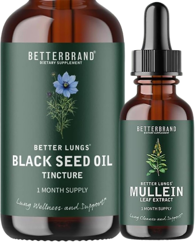 BetterLungs Mullein 잎 추출물과 검정씨 기름 Tincture 뭉치