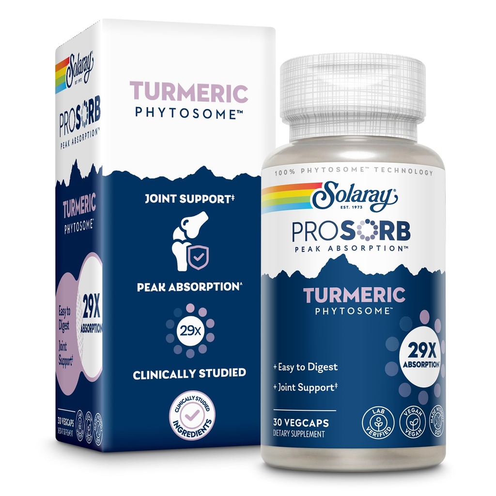 SOLARAY ProSorb 심황 보충교재 Phytosome 500 mg - 29X 합동 건강 지원을 위한 높은 흡수 심황 Curcumin 보충교재 - 쉬운 Digest Curcumin, Vegan, 60 일 보증, 30의 봉사, 30의 VegCaps