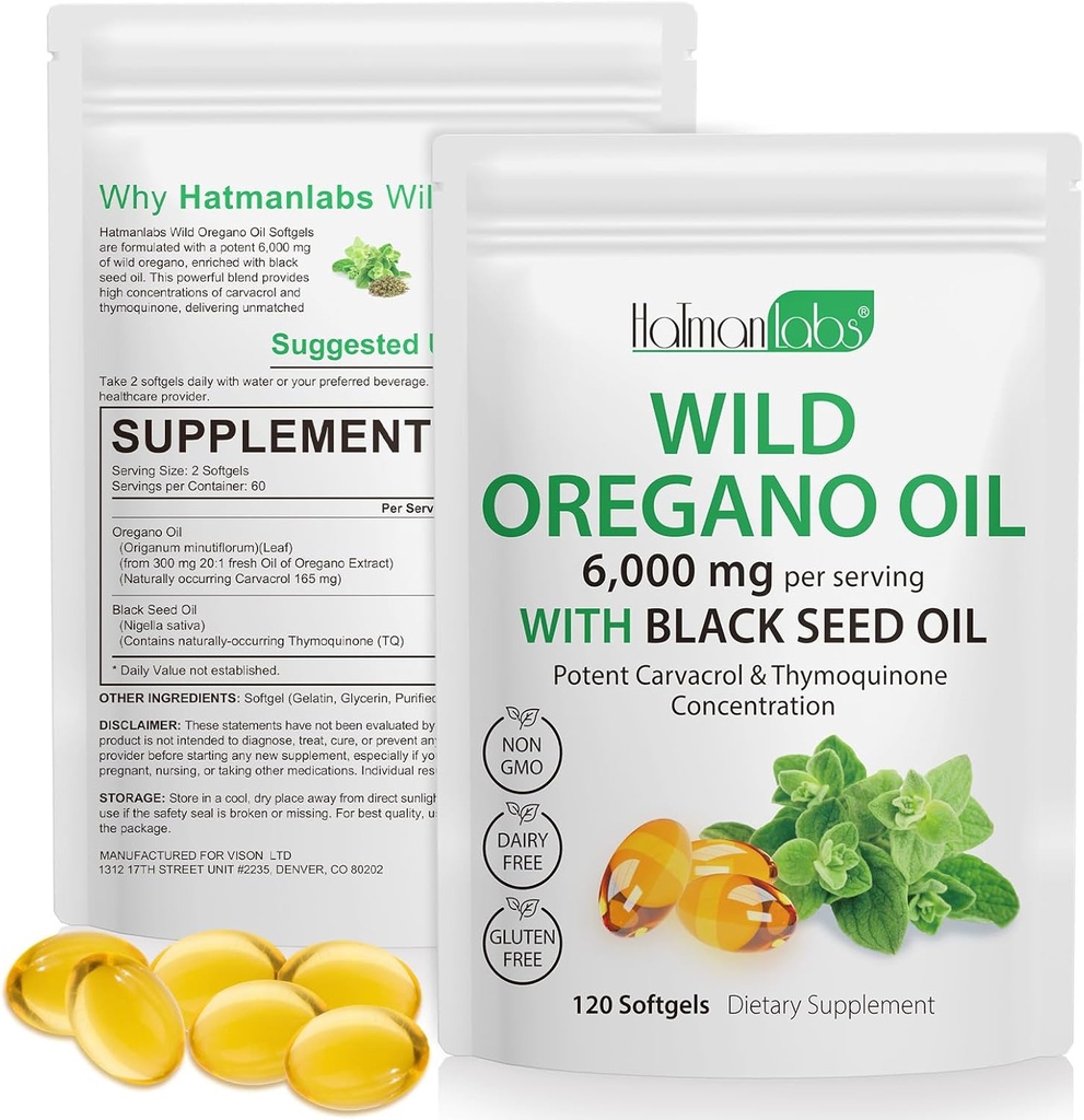 Oregano 캡슐의 기름 - Oregano Softgels의 성분 기름 - 검정씨 기름 200mg를 가진 Oregano의 1 6000mg 기름에서 2 - Immune 지원을 위한 높은 Carvacrol & Thymoquinone