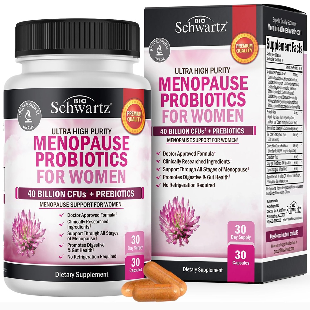 Menopause 여성용 보충제 - 여성용 40 억 CFU Menopause Probiotics - 핫 플래시 나이트 스웨터 무드 스윙 및 밸런스 지원 - Non-GMO, 30 Easy-Swallow 캡슐, 30 서빙