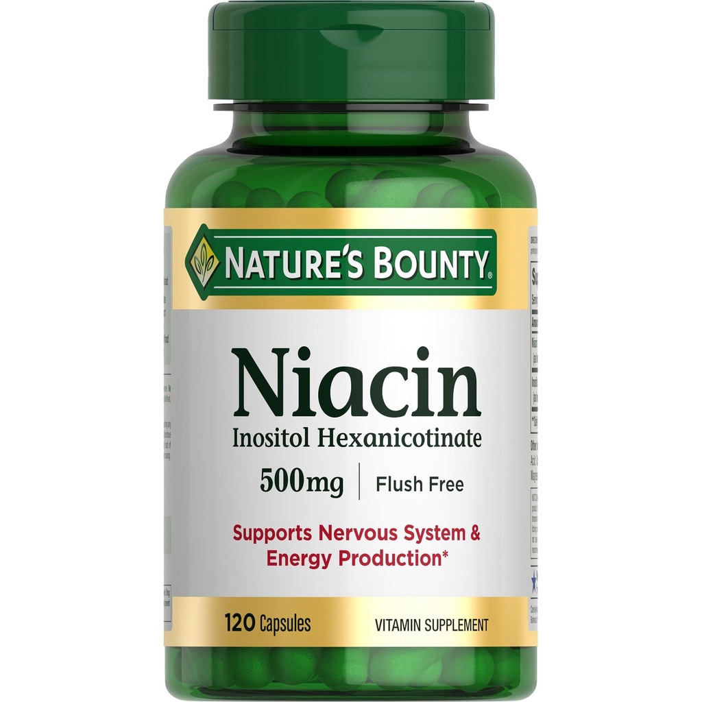 자연의 Bounty Niacin 500mg 홍조 무료, 세포 에너지 지원, 지원 신경 시스템 건강, 120 캡슐