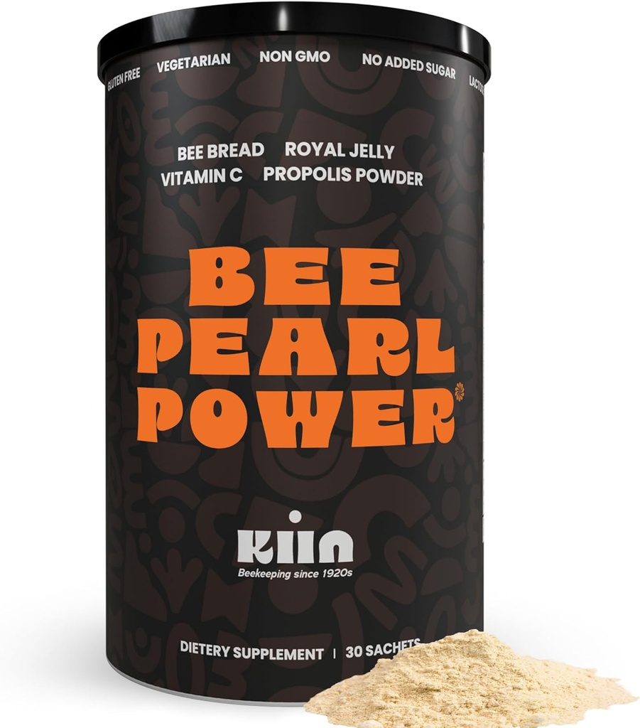 Kiin Bee Bread Powder - 발효 오염 및 꿀, 100 % 천연 Multivitamin, 에너지, 대사, 수면, 회복, 면역성을위한 슈퍼 푸드 | 로얄 젤리 및 프로폴리스 포함