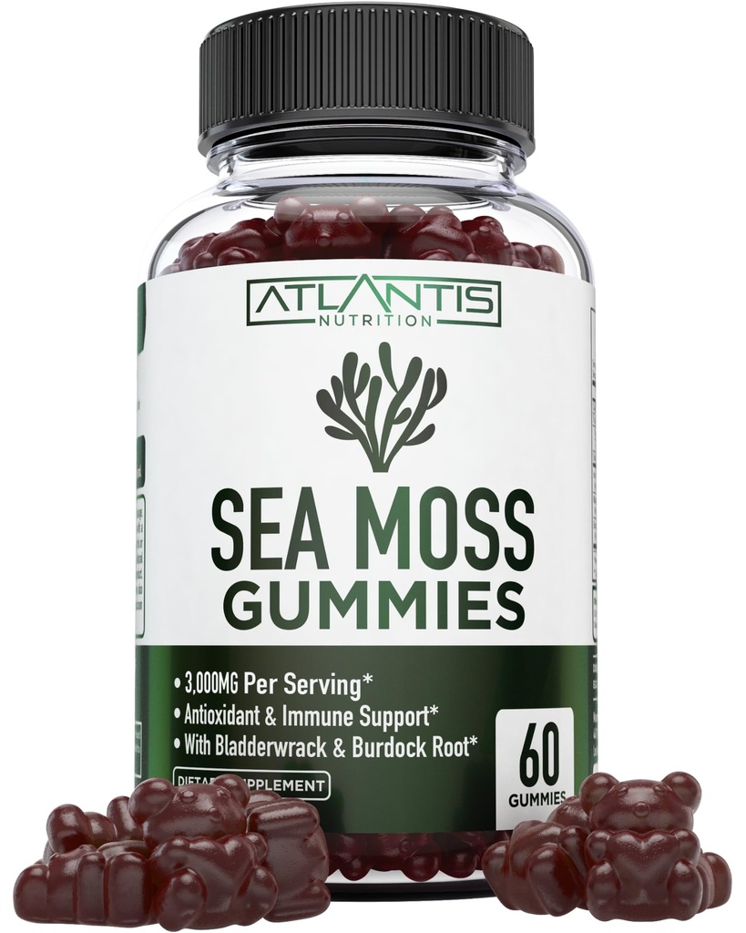 아일랜드어 Sea Moss Gummies - 3000MG - 공식화 된 w / 아일랜드어 Sea Moss, Bladderwrack & Burdock Root, 필수 비타민 및 미네랄 - 산화 방지제 - Rich Superfood Supplement, 성인 60 바다 Moss Gummies