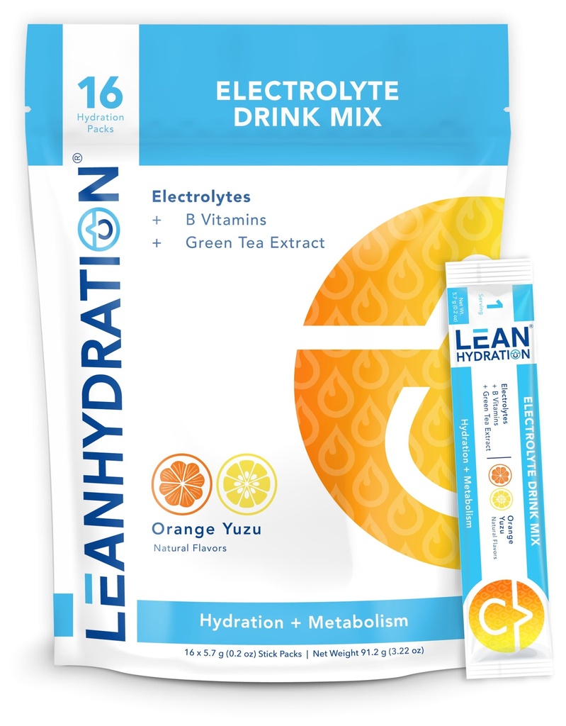 LEAN Hydration Daily Electrolyte Packets Drink Mix | 제로 칼로리, 제로 설탕 플러스 비타민, 미네랄 및 기타 | 16캐럿 (오렌지 유즈)