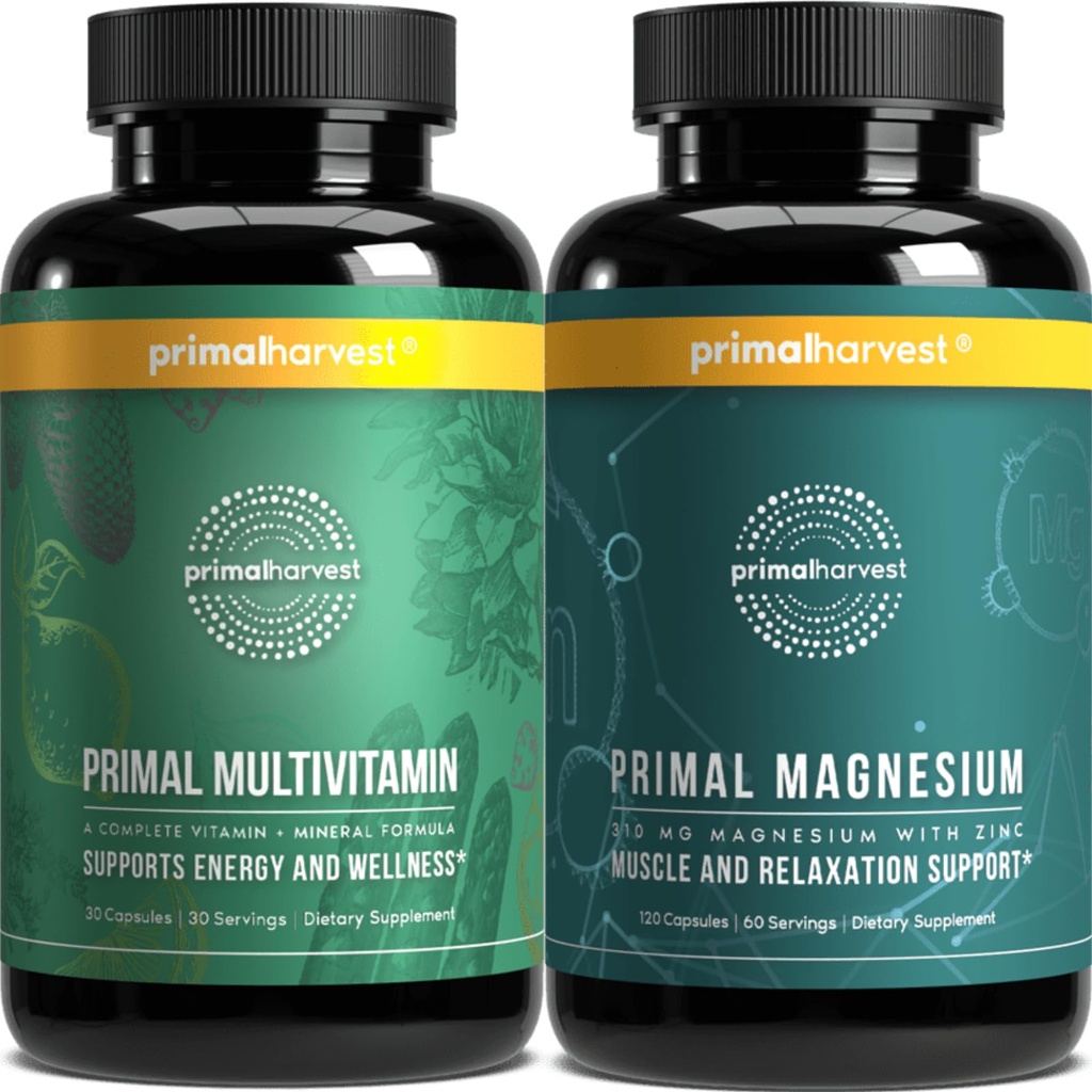 Primal Harvest Multivitamin & Magnesium는 여자와 남자 다 비타민 캡슐 및 마그네슘 글리세라이드 알약 뭉치를 위한 보충합니다