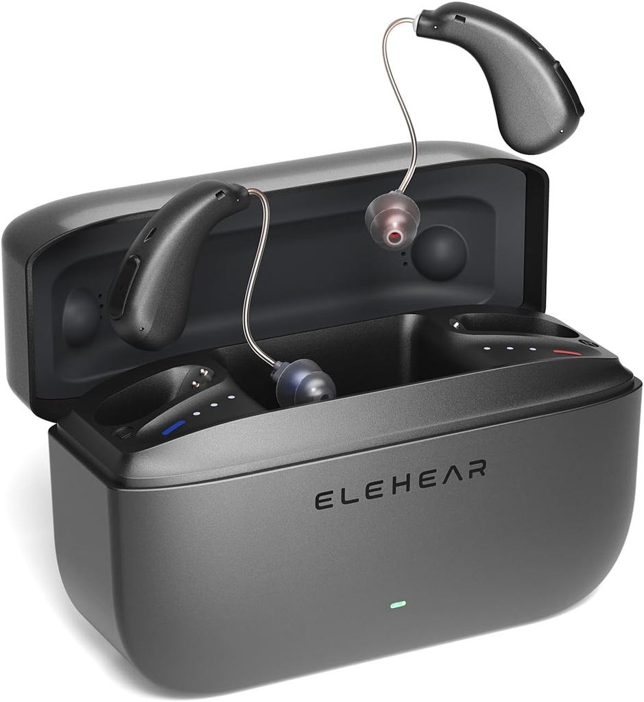 Alpha Hearing Aids, AI 소음 취소 OTC Hearing Aids for seniors & Adults, Super Clear Sound, Long-Lasting Battery는 충전식 보청기, 4 모드, Metallic Dark Grey를 운영했습니다.