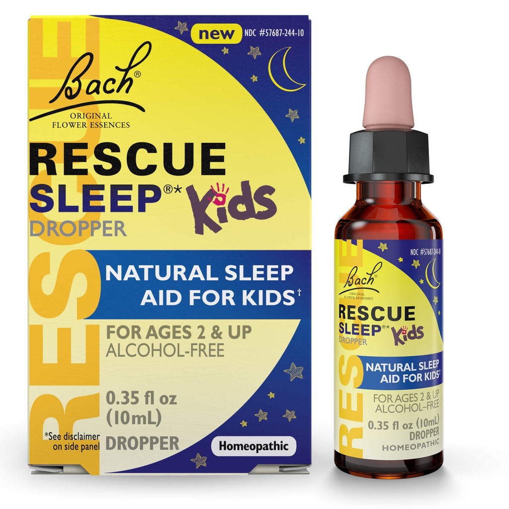 Bach RESCUE SLEEP KIDS Dropper 10mL, 천연 수면 및 스트레스 완화 보조, 홈 꽃 에센스, 멜라토닌, 설탕 및 글루텐, Kid-Friendly, 비 알콜 공식