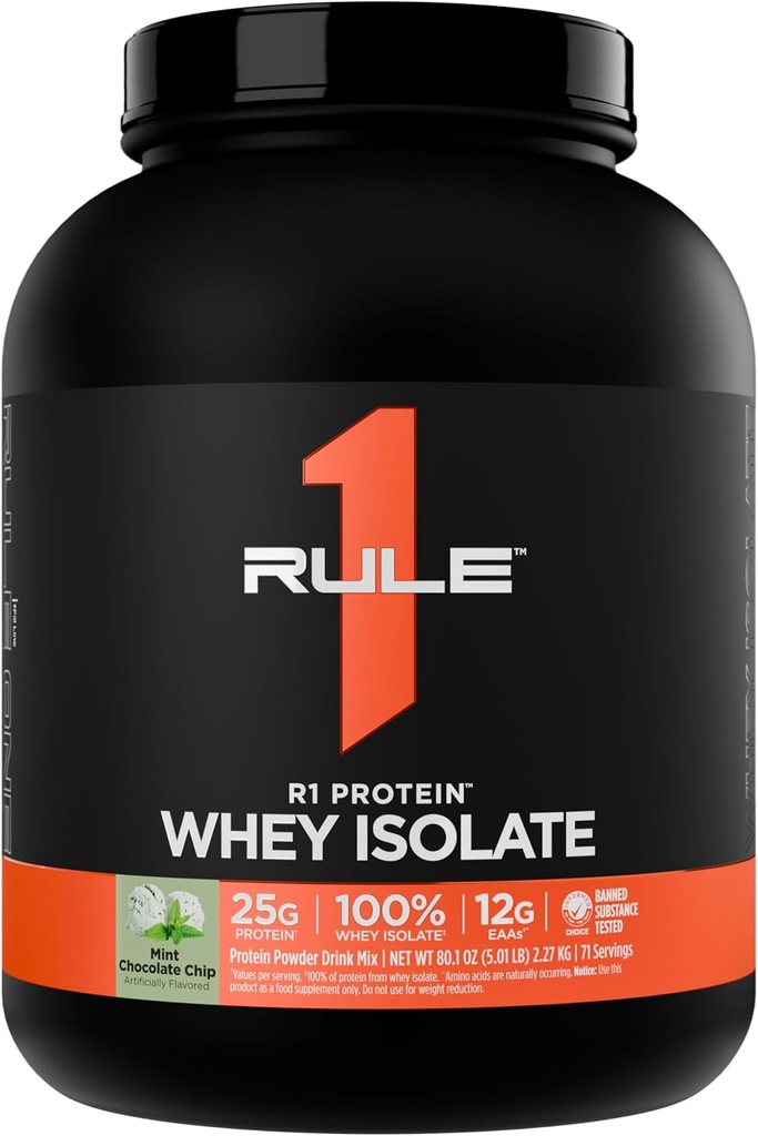 규칙 1 R1 단백질 Whey Isolate - 25g Protein & 6g BCAA로 독점적으로 운동 회복을위한 Isolated & Hydrolyzed 소스 (5 파운드 *, Mint Chocolate Chip)