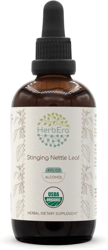 HerbEra Stinging Nettle Leaf A120 USDA Organic Tincture | 알코올 추출, 고순도 초본 드롭 | 인증 유기 Sting Nettle (Urtica Dioica) 건조 잎 (4 oz)
