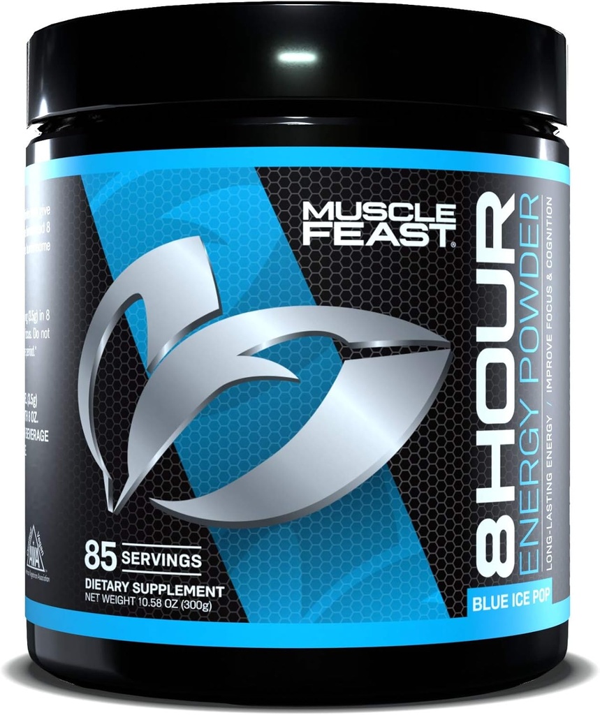 근육 축제 8 시간 에너지 Keto-Friendly Sugar-Free Zero Calorie Pre-Workout, 블루 아이스 팝, 300g