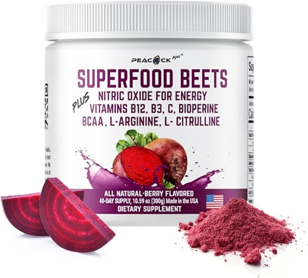 Superfood Beets Powder, 10.59oz 40 서빙 - Green Tea & Berry flavor, Non-GMO, Plant-Based Drink Mix와 Beetroot Powder 유기 베타 루트 혼합