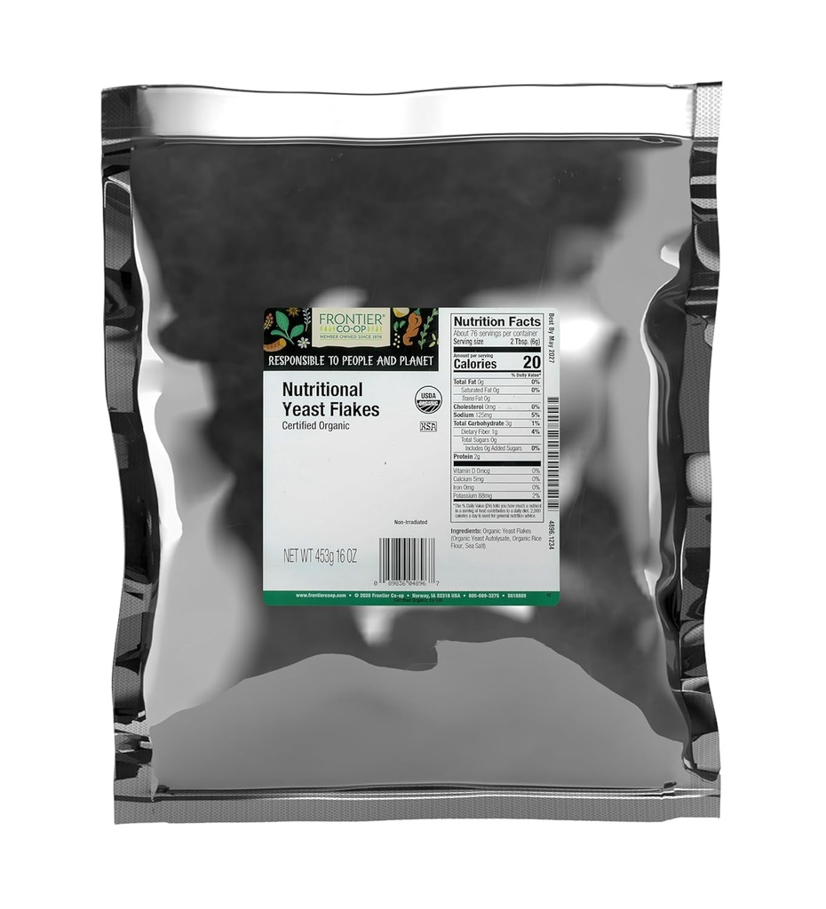 Frontier Co-op 유기 영양 효모 조각, 16 Oz, 대량 가방 - 필수 B 비타민, 비 침식, Kosher Yeast - Parmesan 치즈 대체