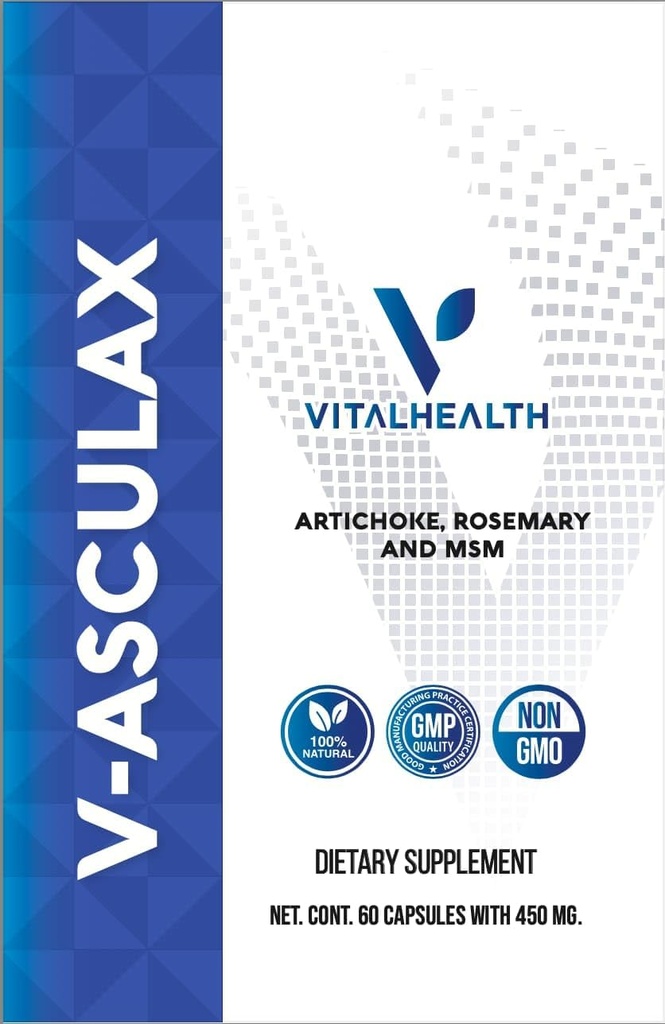 Vital Health V-Asculax Circulation Support – 심장 건강, 혈액 흐름, 유체 Retention & 동맥 순환 – Witch Hazel, Rue, Artichoke, Rosemary, MSM 및 말테스가있는 자연 초본 공식