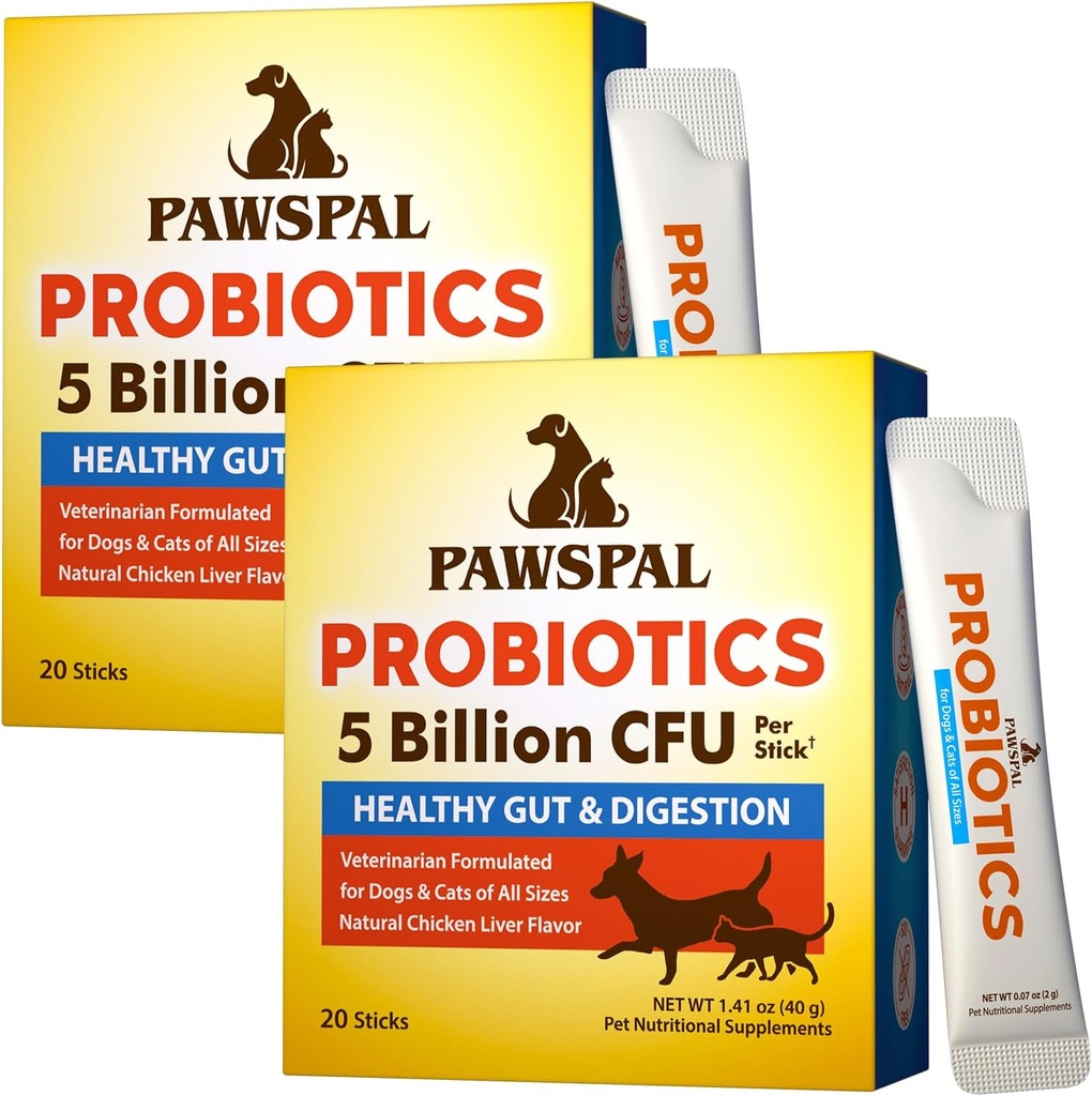개와 고양이를위한 Probiotics, 5 억 CFU, 수의사 공식화, 소화 및 면역 건강, Gut Flora 균형, 모든 자연 프로 바이오 틱 분말, 닭 간장 맛, 40 스틱