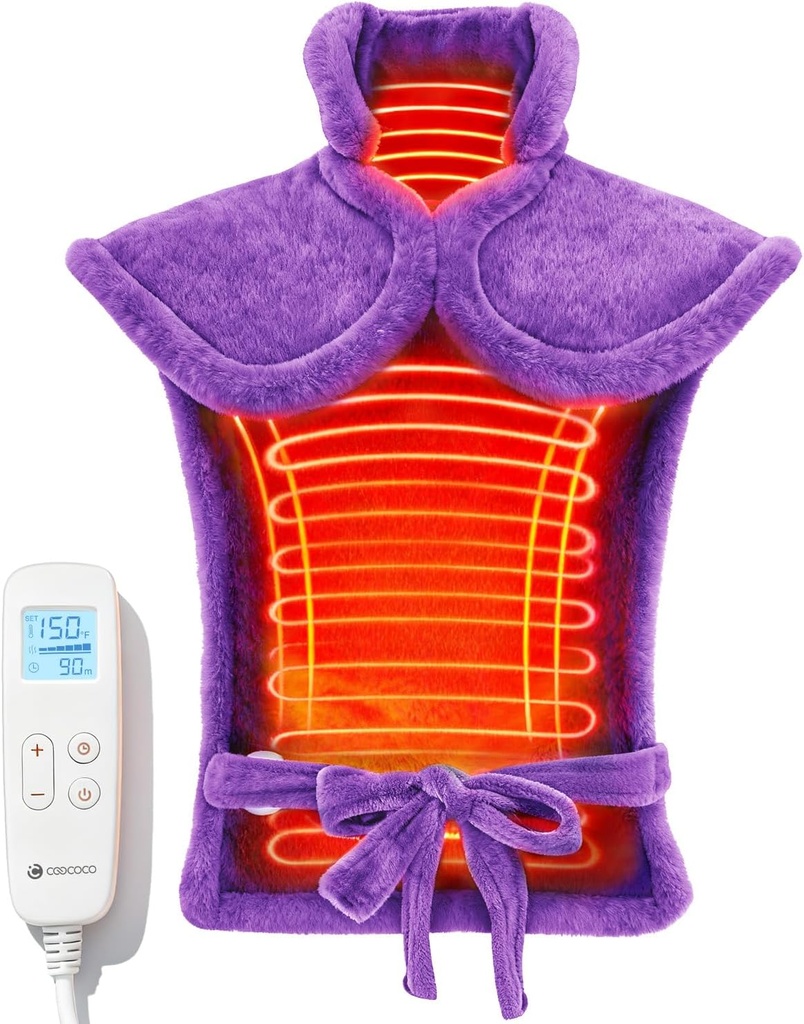CooCo Back Heating Pads for Women Grandma, FSA Eligible HeatPad for Back Pain Relief, 6 열 레벨의 귀여운 열 패드, 엄마의 크리스마스 선물 그녀의 할머니, ETL 인증, 보라색