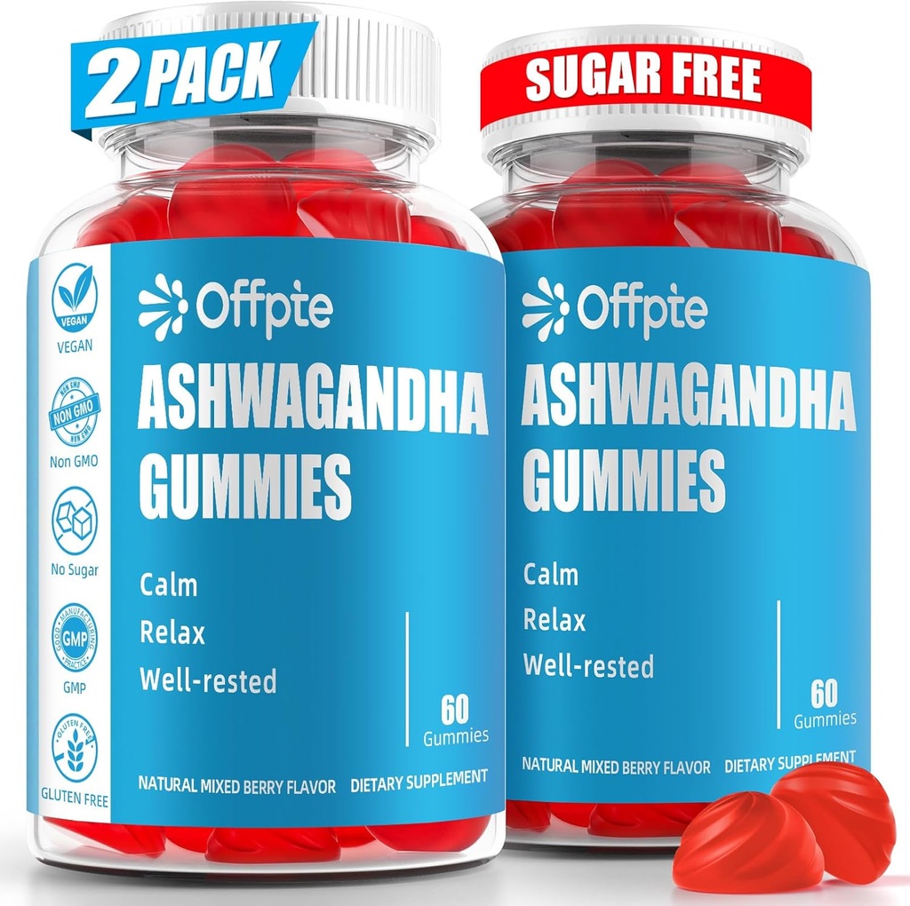 Ashwagandha Gummies Sugar Women Men, High Potency Ashwagandha Root Extract Supplements with L-Theanine GABA Chamomile Turmeric Vitamin D3 B12 for 스트레스 성인 채식주의자 (Mixed Berry)