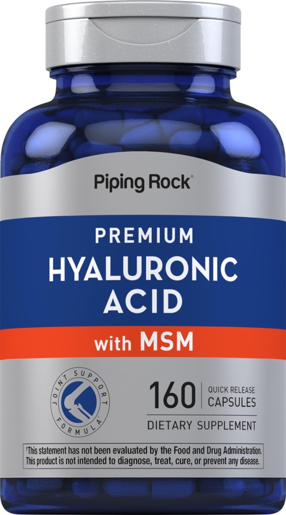 배관 바위 Hyaluronic 산 보충교재 | 100mg | 160의 캡슐 | 여성과 남성을 위한 MSM도 | 비 GMO, 글루텐 무료