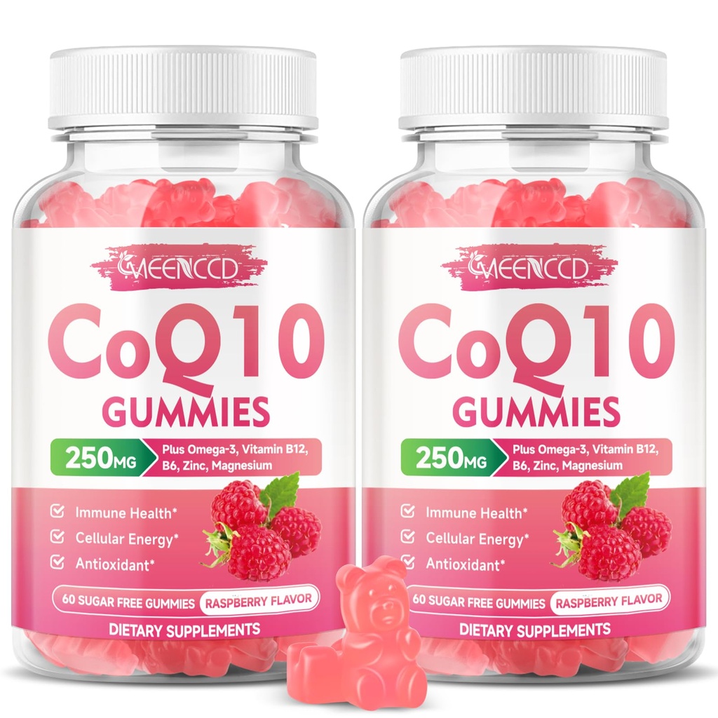 설탕 자유로운 CoQ10 Gummies 250mg의 Coenzyme Q10는 Omega-3, 비타민 B6 & 아연, 세포 에너지 & 산화 방지제 지원을 위한 높은 흡수 CoQ10 보충교재, 라즈베리 풍미, Vegan 120Cts 플러스 보충합니다