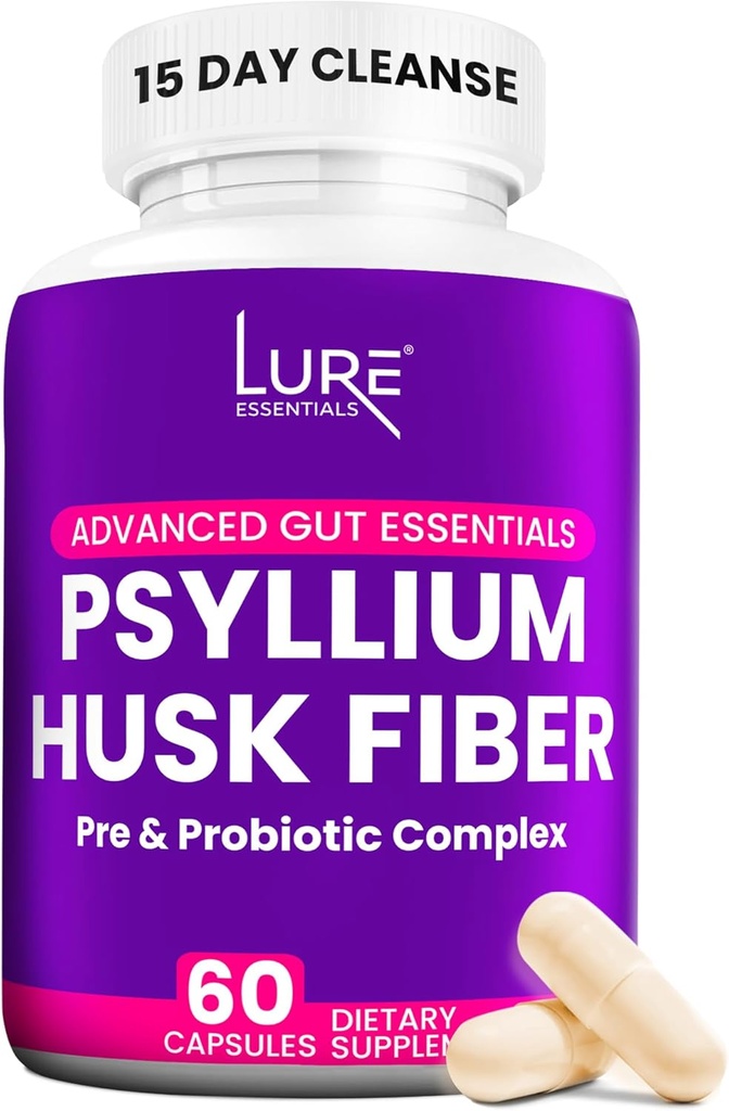 Lure Essentials Psyllium Husk 캡슐 - Prebiotic 및 Probiotic 섬유