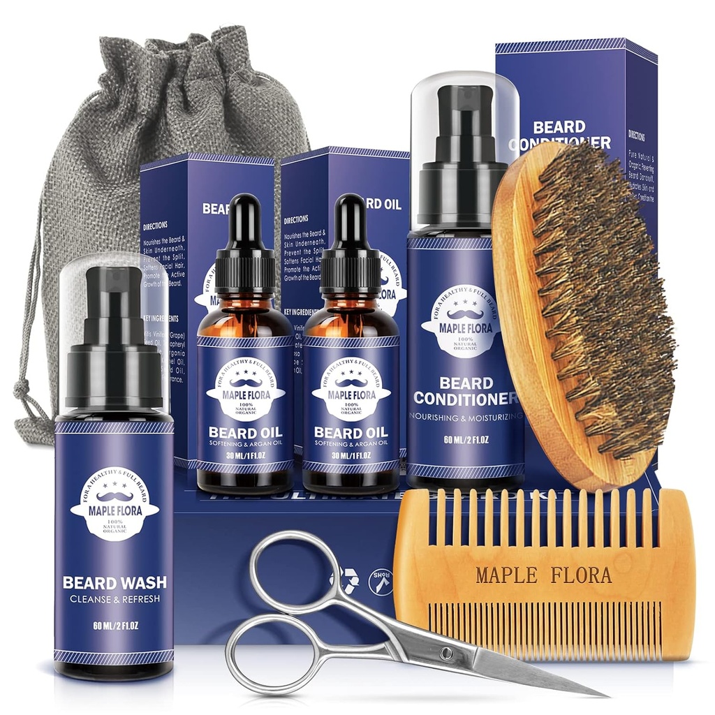 Beard Care Kit Gifts Set W/Beard 컨디셔너,2 Packs Beard Oil,Beard Wash,Brush,Comb,Scissors,Bag,E-Book,Present Birthday Gifts Holiday Gifts For Men Him 아빠 Boyfriend 남편