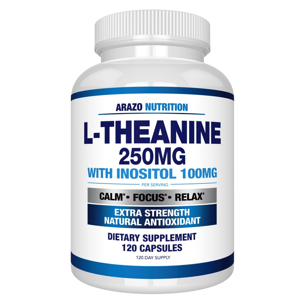 Arazo 영양 L-Theanine 250mg (Extra 힘) Inositol 100mg, 120 캡슐 채식