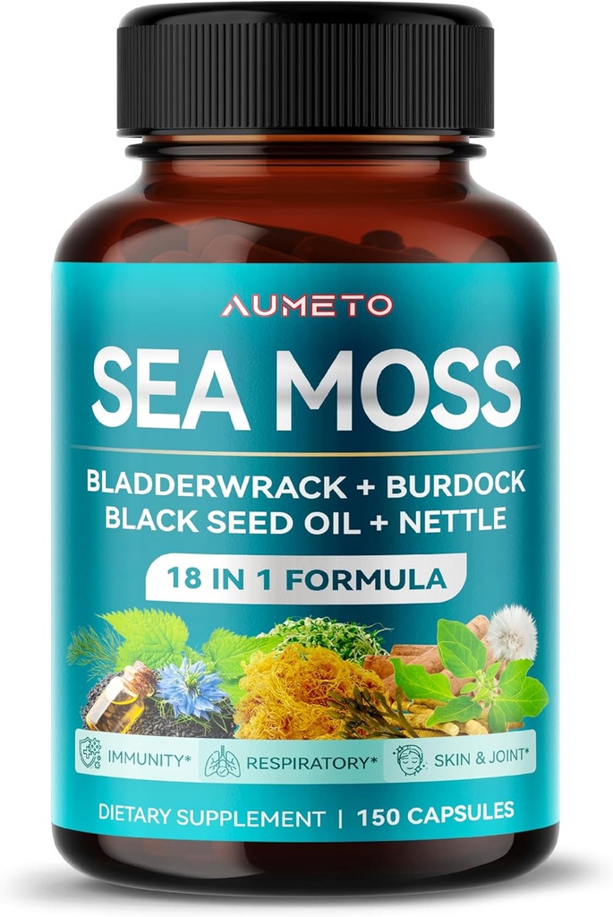 블랙 씨 오일, Ashwagandha, Bladderwrack, Nettle-Advanced 18-in-1 Formula for Immunity Boosting, Mineral-Rich - Made in the USA (150 Count)