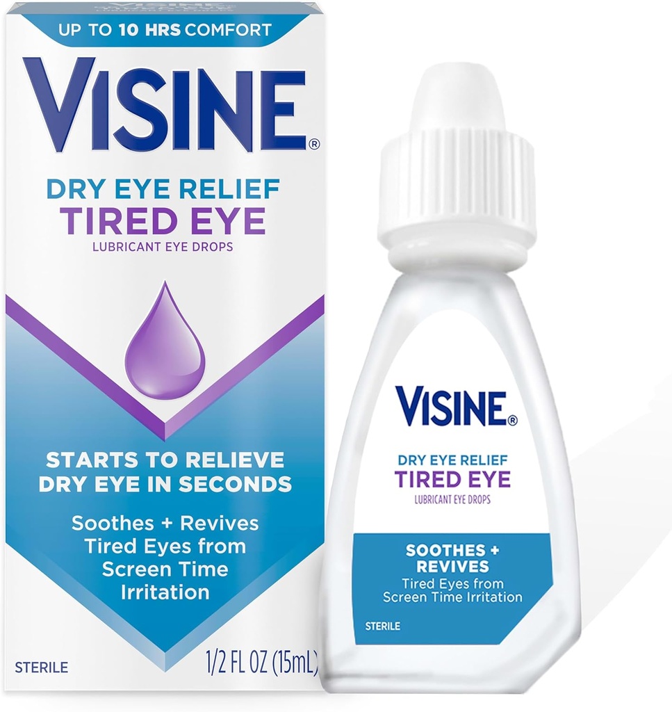 Visine 건조한 눈 기복 타이어 눈 윤활유 눈 하락, 습기를 공급 & 과민한을 위한 소결 메마른 하락, 스크린 시간 자극, 폴리에틸렌 글리콜, 0.5 fl. oz 때문에 건조하고 & 타이어가 있는 눈