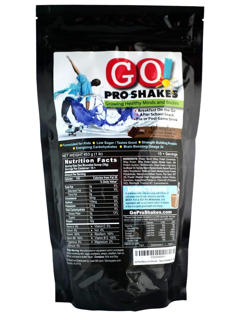 GO Pro Shakes – 아이와 청소년을위한 단백질 분말 스무디 – 건강한 스낵 – 추가 설탕 – 성장 및 힘 지원 – 리치 초콜릿 맛