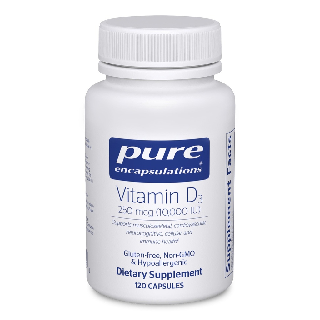 Pure Encapsulations Vitamin D3 250 mcg (10,000 IU) - Bone, Joint, Breast, Heart, Colon & Immune Health를 지원하는 보충 - 프리미엄 비타민 D - 120 캡슐