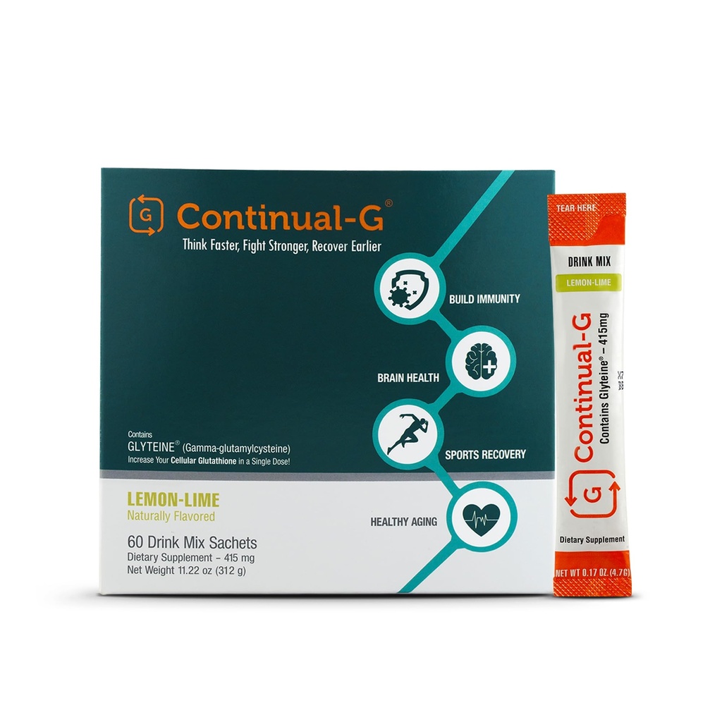 CONTINUAL - G Powder - 임상적으로 입증 된 셀룰러 글루타티온 전구체 | Glyteine & Sunfiber의 장점 | 면역 지원, 마스터 산화 방지제, Detox, 두뇌 건강 및 피부 관리 | 60 Sachets