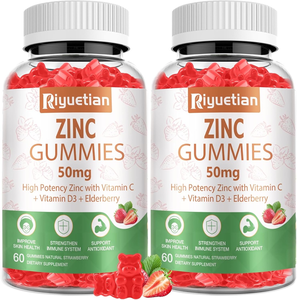 아연 Gummies 50mg - 비타민 C, D3 & Elderberry, Echinacea, 아연 Immune 건강 Gummies, 비 GMO, 남자 & 여자를 위한 자연적인 산화 방지제 보충교재, Vegan 2 팩