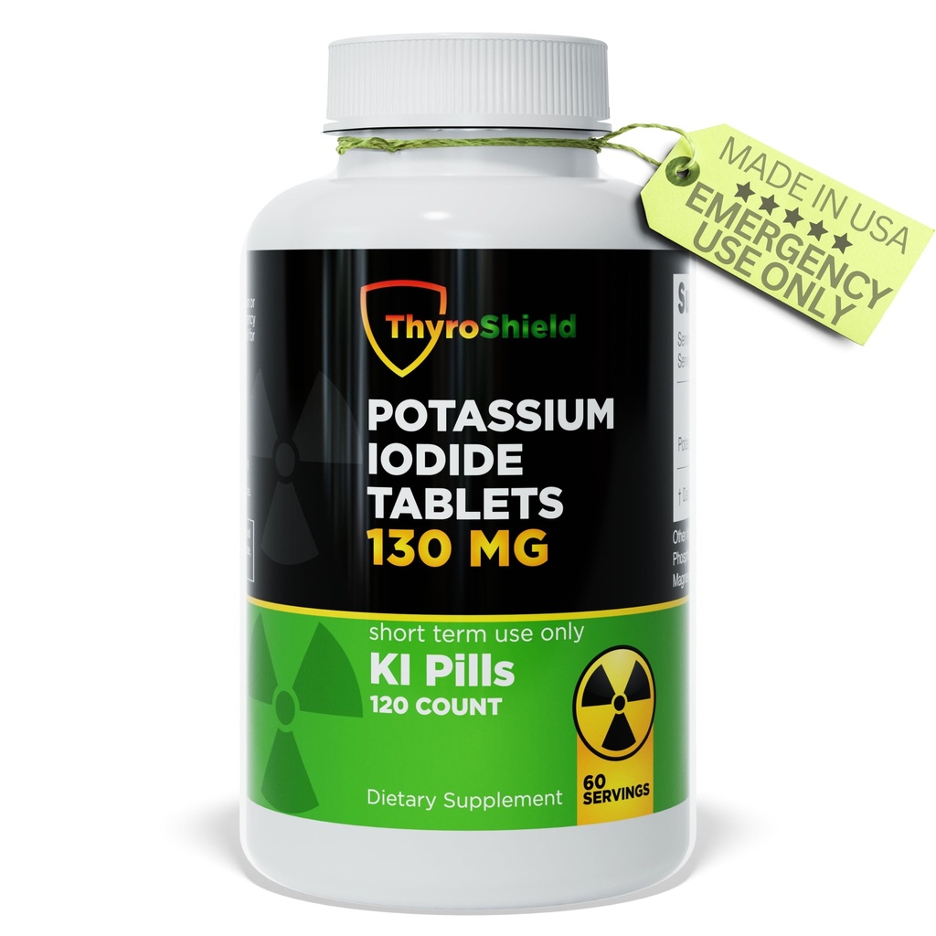 칼륨 Iodide 정제 130 mg | 방사선 노출을위한 120ct 요오드 정제 - 칼륨 Iodine 알약 - YODO Naciente - KI 알약 - 미국에서 만든 - ThyroShield