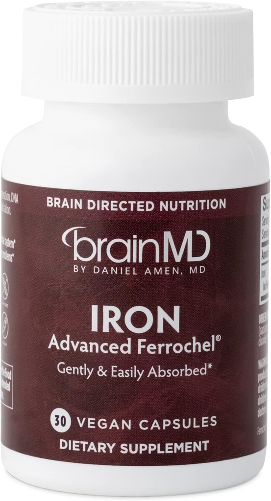BRAINMD 박사 Amen Iron - 30 캡슐 - 에너지 생산 지원,인지 기능 및 유전자 규정 - Gentle & 쉽게 흡수 - 글루텐 무료 - 30 서빙