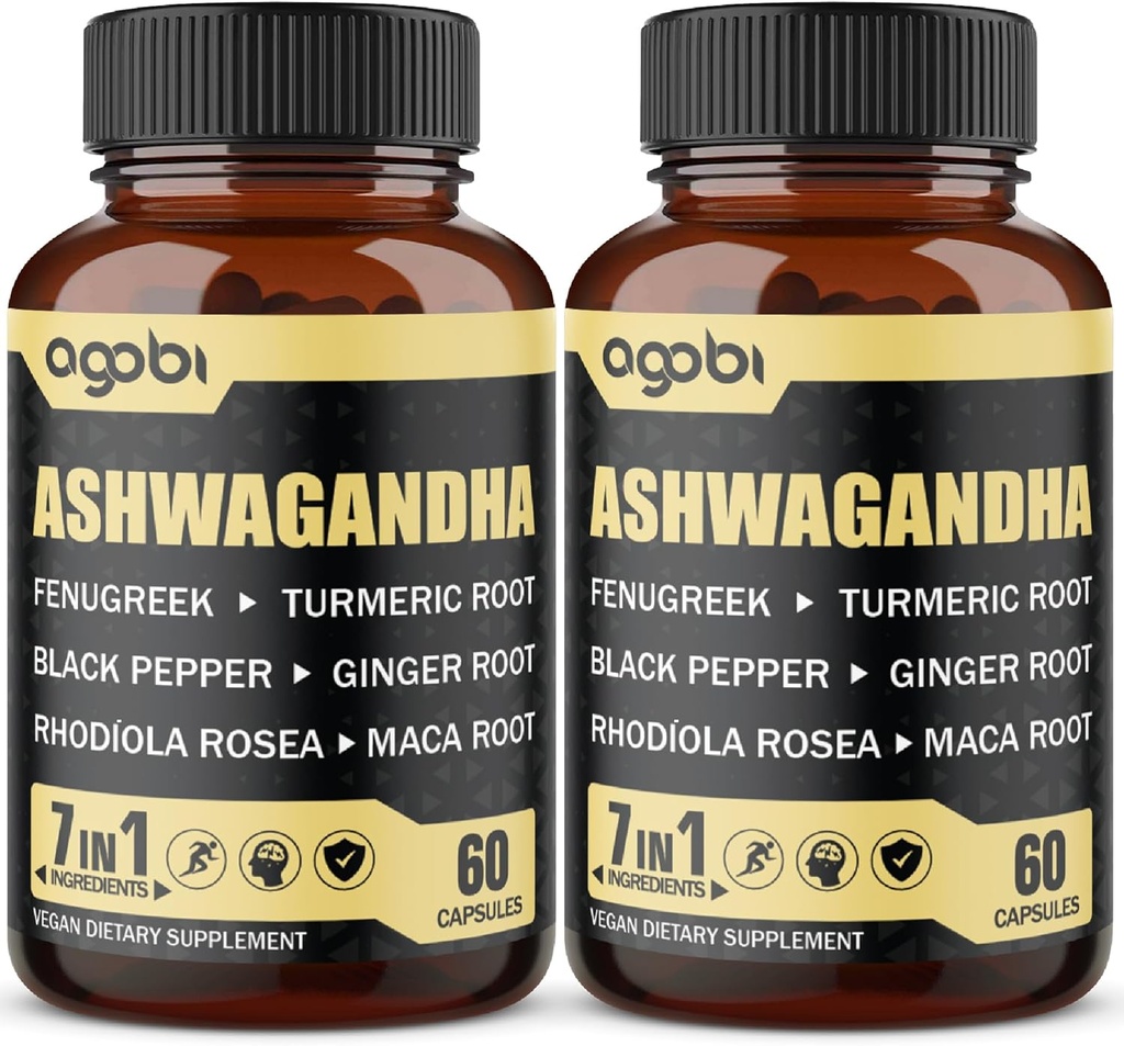 2 팩 60 캡슐 - 8050mg Ashwagandha 추출물 보충 - Fenugreek, Maca, Turmeric, Rhodiola, Ginger & Black Pepper - Spirit, Immune & Energy Support - 4 개월 공급