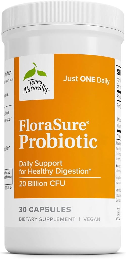 Terry Naturally FloraSure Probiotic - Occasional Bloating & Support Gas Relief에 대한 보조 보충 - Bifidobacterium Bifidum과 Gut Health Support 보충 - 30 캡슐