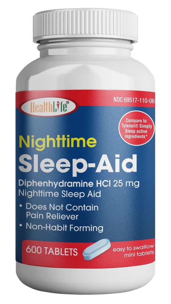 HealthPharma 야간 수면 보조, Diphenhydramine HCL 캡슐, 25 mg (파란), 600 조사