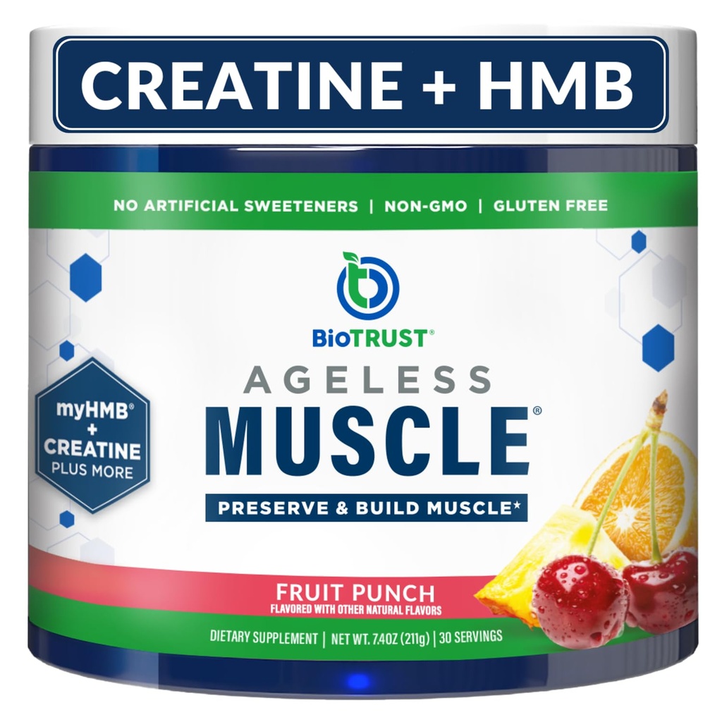 BioTrust Ageless Muscle Builder - 비타민 D3 및 베타인 Creatine HMB 분말 - 자연적으로 Declining 근육 질량 및 강도 구축 - 과일 펀치, 30 서빙