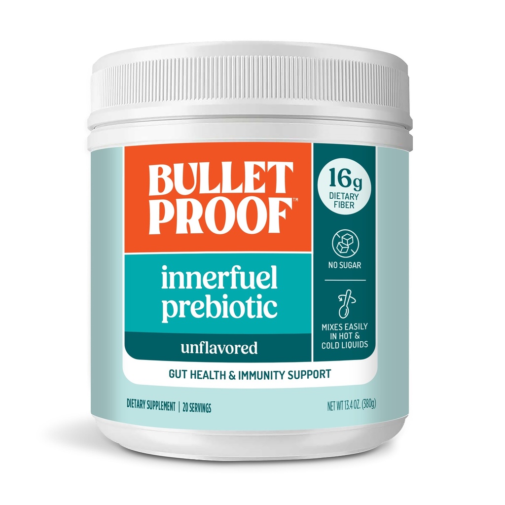 방탄성 Unflavored Innerfuel Prebiotic 섬유 분말, 13.4 Ounces, Gut 건강, 소화 건강 및 면역 지원, 식물 Sourced Prebiotics, 0g Sugar, 포장 May Vary