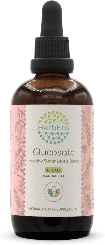 HerbEra Glucosate B120 알콜 자유로운 추출물 Tincture, Bitter Melon 과일, Cinnamon Bark, Dandelion 뿌리, Gymnema 잎, Fenugreek씨, Amla 과일. 건강한 설탕 수준 혼합 4 Fl Oz