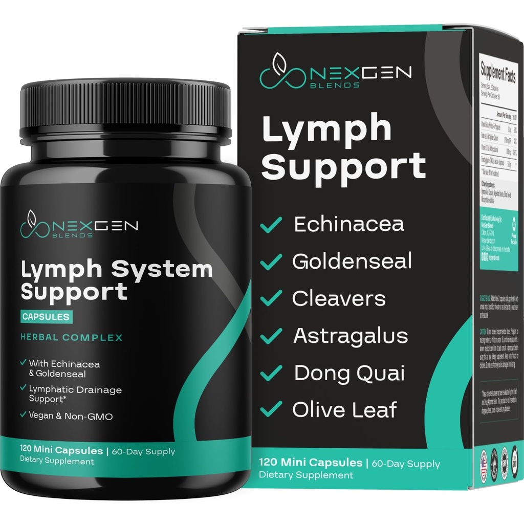 허브 림프 시스템 지원 보충 - Echinacea Goldenseal Astragalus와 림프 배수 및 면역 지원 - Vegan Non-GMO 글루텐 무료 (2 달)