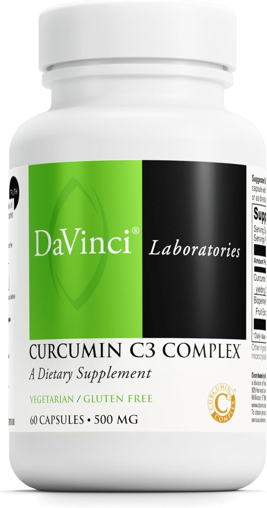 DAVINCI Labs Curcumin C3 Complex - 갤레이더 기능과 건강한 간결을 지원하는 다이어트 보충 - Curcuminoids와 Bioperine 과일 추출물 - 글루텐 - 무료 60 채식 캡슐
