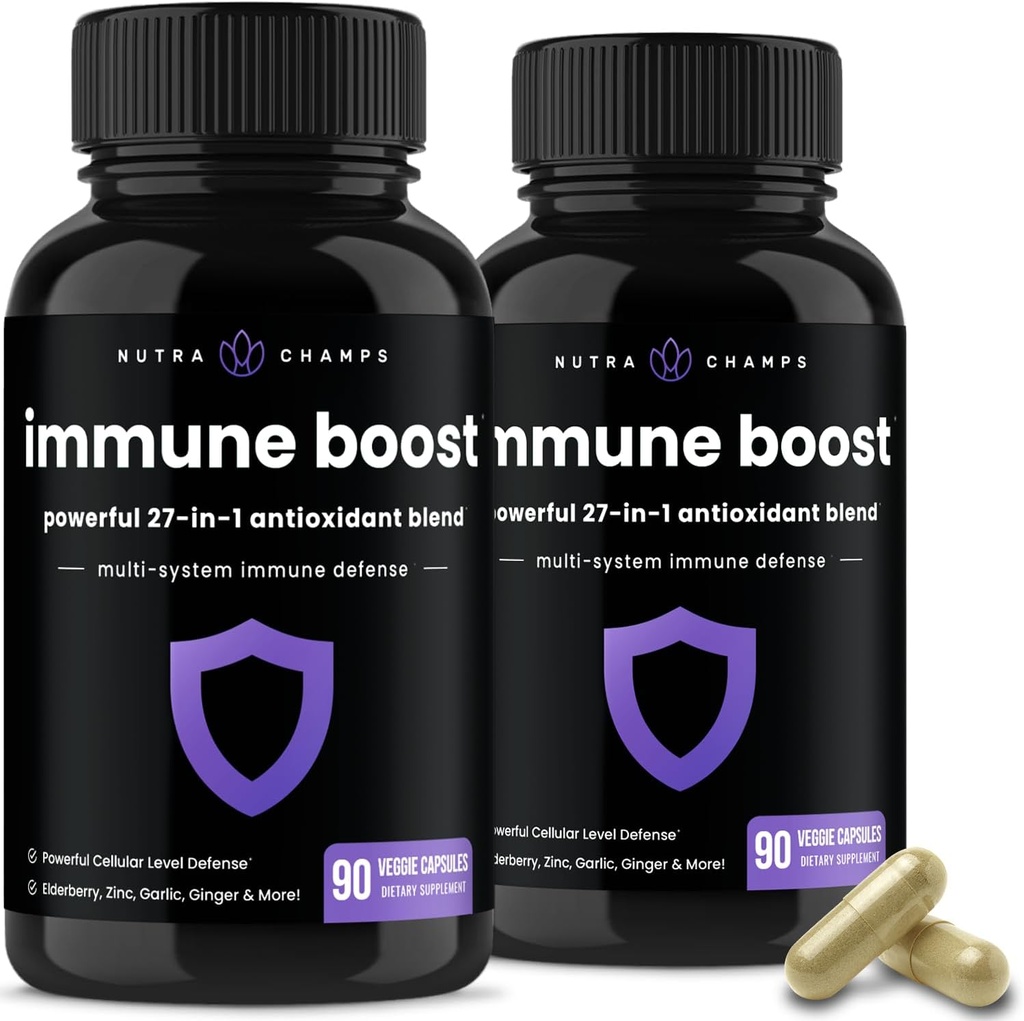 NutraChamps 27 에 1 면역 지원 보충교재, 90 면역 방어 캡슐, 1000mg 비타민 C, 5000 IU D3, Elderberry, 아연, 1 억 CFU Probiotics & 더 많은 (팩의 2)
