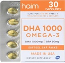 HAIM DHA 1000 Omega-3 물고기 기름 - 1000mg DHA, 50mg DPA를 가진 90% 순수성 - 뇌, 눈 & 심장 지원을 위한 높은 힘 물고기 기름 보충교재 - 전반적인 웰빙 & 초점 - 1개의 상자, 60 Softgels를 승진시킵니다