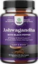 유기 Ashwagandha 뿌리 분말 60 캡슐 - 검은 후추 추출물 분말을 가진 Ashwagandha는 여자 & 남자를 위한 휴식, Sleep & Immune 지원을 위해 보충합니다 - 유기 Whitania Somnifera 뿌리 보충교재