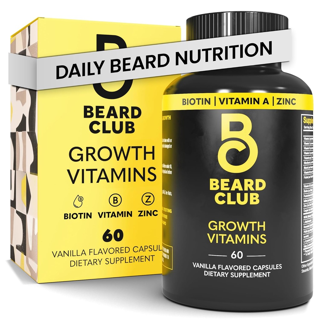 Beard Club - Biotin Beard Growth Vitamins - 더 두꺼운 Fuller Beard 지원, 패치 작성 - Minerals & Multi-Vitamins Help Support and Stimulate Healthier 페이셜 헤어 성장