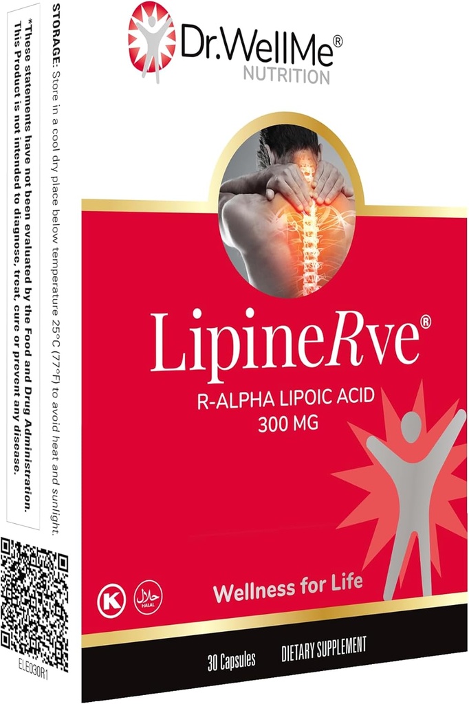 Dr.WellMe Lipinerve R Alpha Lipoic Acid 300mg 캡슐 - 산화 방지제 보충교재, 고약 | Halal 30 Count - Made in USA