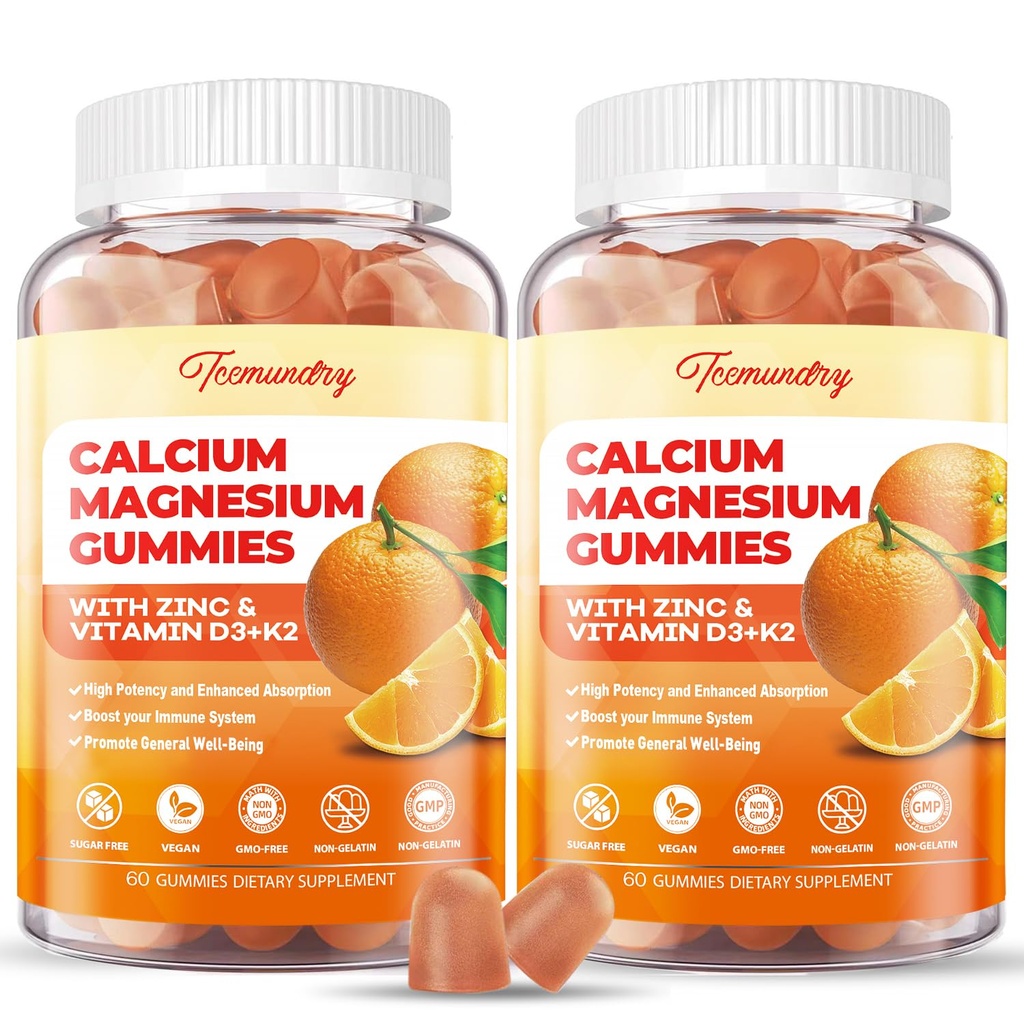 비타민 D3 & K2를 가진 칼슘 마그네슘 아연 Gummies - 높은 흡수 마그네슘 Glycinate 400mg - 설탕 자유로운 칼슘 보충교재 - 지원 Nerve 근육 계류 & 면제 - 성인 남자 여자 아이를 위해