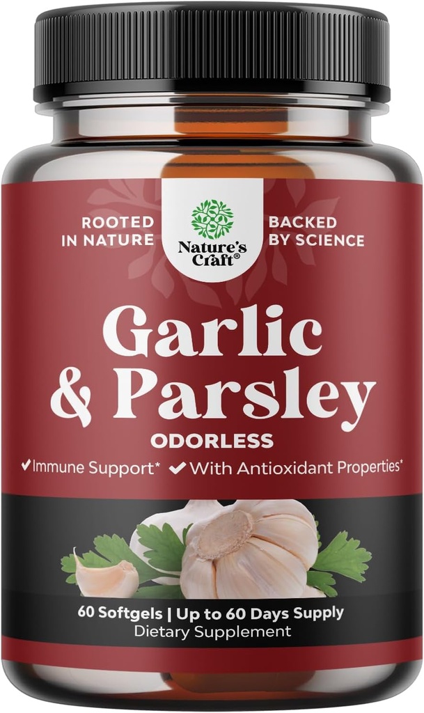 집중된 무취 마늘 Softgels - Parsley 추출물 & Aged 마늘 보충교재 - Gut 지원을 위한 Parsley Softgels - 60 Ct