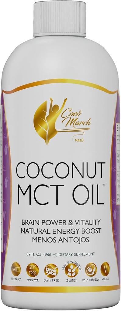 Cocó March N.M.D MCT Oil - 간헐적 인 Fasting Support, Metabolism, Brain Power Boost, 코코넛의 천연 에너지, 글루텐, 다이리, 소이, 비건 & Keto-Friendly, 32 Fl Oz